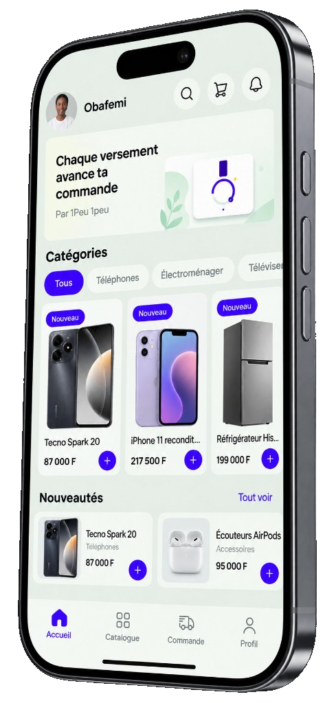 Aperçu de l'application 1Peu 1peu, accueil et catalogue